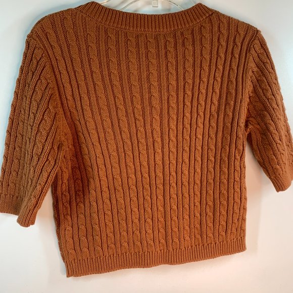 LeLis Collection Cropped Button Down Short Sleeve Cable Knit Cardigan Rust NWT S - Picture 2 of 9